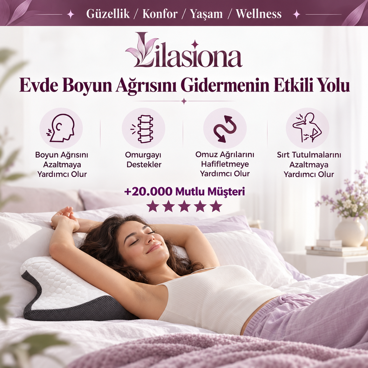 Ortopedik %100 Visco Boyun Destekli Güzellik Yastığı | Boyun Ağrısı ve Uyku Konforu